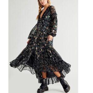 Free People Cassis Printed Chiffon Midi Maxi Dress size small